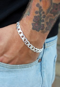 Sterling Silver Solid Mens Curb Bracelet