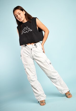 VINTAGE Y2K RETRREGULAR WAIST CARGO UTILITY TROUSERS IN WHIT