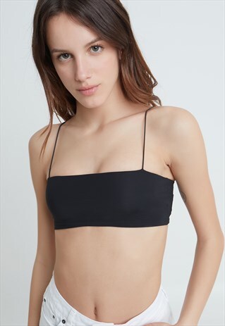 BANDEAU BIKINI TOP WITH STRAPS - BLACK