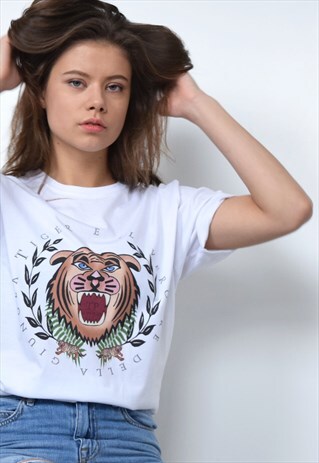 WHITE T-SHIRT WITH TIGER PRINT