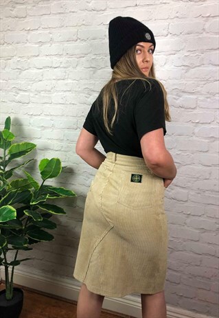 VINTAGE 90S STONE ISLAND CORDUROY SKIRT BEIGE UK SIZE 12