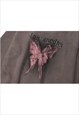 BUTTERFLY HOODIE GRAFFITI PULLOVER RETRO SKATER TOP IN BROWN