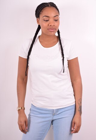REEBOK WOMENS VINTAGE T-SHIRT TOP MEDIUM WHITE 90S