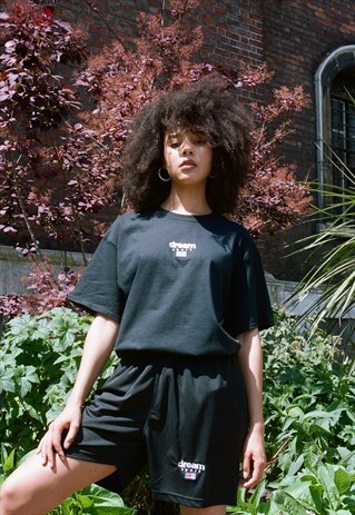 BLACK SHORTS WITH DREAM SPORT EMBROIDERED LOGO