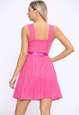 Avinci V Neckline Bow-Tie Waist Flowy Midi Dress In Pink