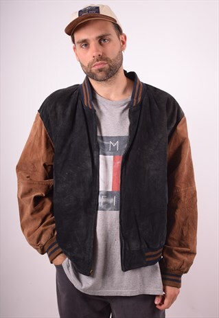 MENS VINTAGE SUEDE BOMBER JACKET XXL BLACK 90S