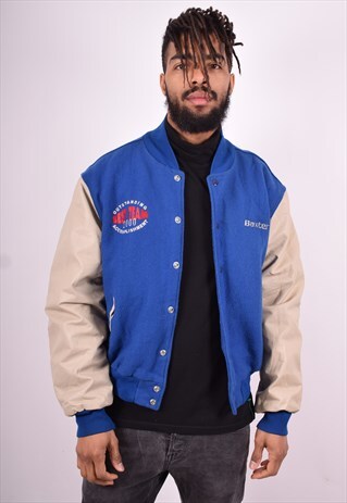 MENS VINTAGE BOMBER JACKET LARGE BLUE 90'S