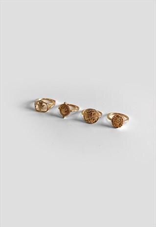 4 PACK ELEGANT SLIM FACE BAND SIGNET RING - GOLD