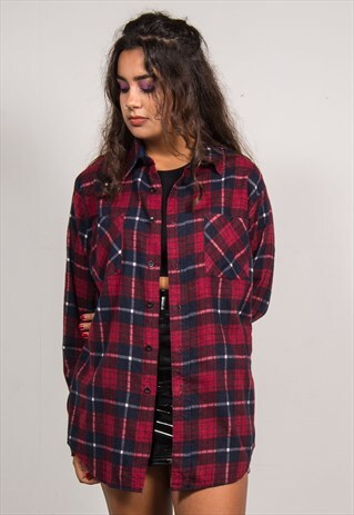 VINTAGE 90'S BURGUNDY CHECK FLANNEL LONG SLEEVE SHIRT