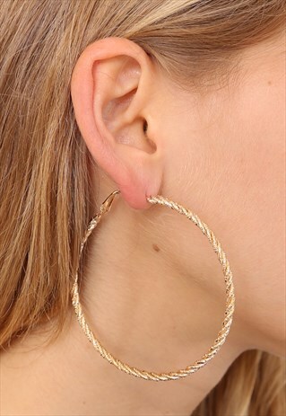 GOLD OVERSIZED TWIST HOOP EARRINGS