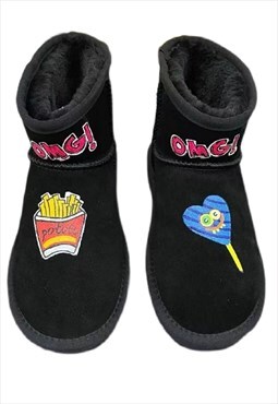 Customized boots food patch shoes in black
