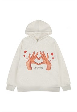 Sign language hoodie hand print pullover love jumper cream