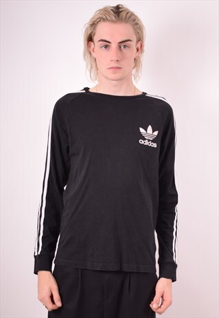 ADIDAS MENS VINTAGE TOP LONG SLEEVE MEDIUM BLACK 90S