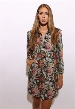VINTAGE 1990'S 90'S TAPESTRY NEEDLEPOINT FLORAL COAT M-L