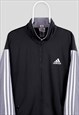 VINTAGE ADIDAS BLACK GREY TRACK JACKET SPELL OUT EMBROIDERED