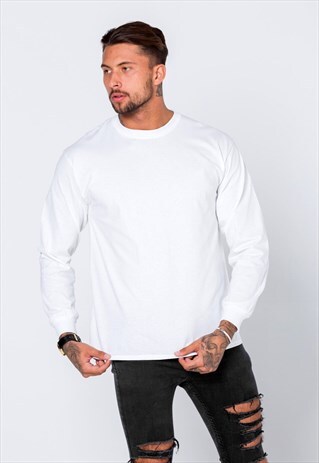 ESSENTIAL BLANK LONG SLEEVED JUMPER T-SHIRT - WHITE