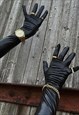 BLACK FAUX LEATHER OPERA GLOVES 