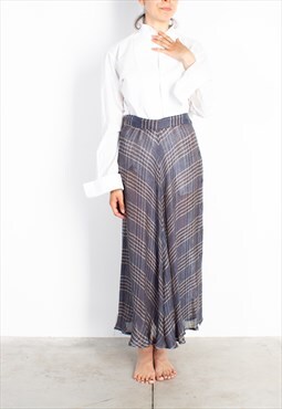 Women's Les Copains Cerulean Checked Linen Skirt