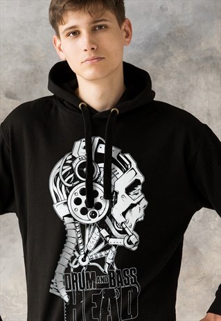 DRUM AND BASS HEAD HOODIE DNB ROBOT CYBERPUNK HOODED TOP MEN