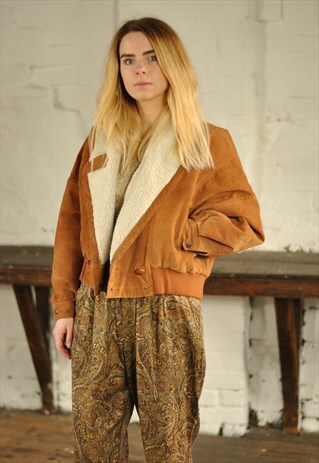 80S SUEDE SHEARLING LINED BOMBER JACKET