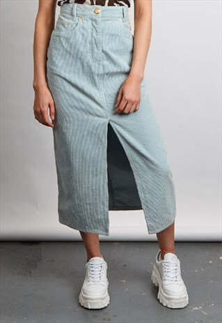 RARE VINTAGE 90'S MOSCHINO BABY BLUE A LINE CORD MIDI SKIRT