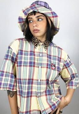 Upcycled Reworked Yellow Tartan Shirt With Leopard Collar