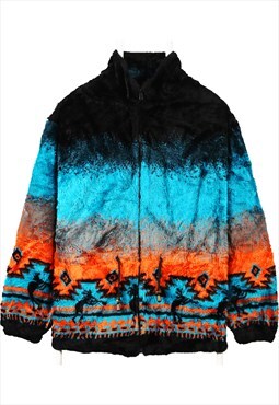Vintage 90's Chaps Fleece Fleece Aztec Zip Up Black Large