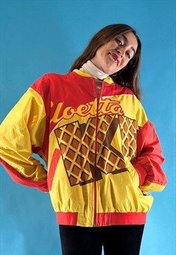 Vintage 1980s Red Yellow Graphic Racer Style Bomber Jacket