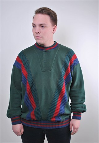 VINTAGE GREEN BUTTONS PULLOVER MEN COLLEGE SWEATSHIRT