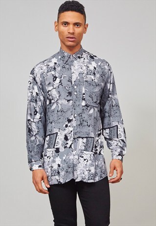 VINTAGE 90'S GREY FLORAL PRINT SHIRT