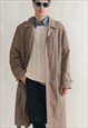 VINTAGE 80S PADDED MAXI BROWN MEN TRENCH COAT WITH BELT L/XL