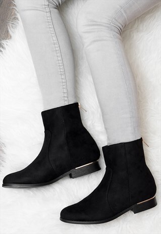 ROLO - FLAT ANKLE BOOTS SHOES BLACK SUEDE STYLE