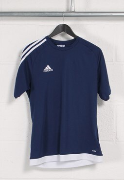 Vintage Adidas T-Shirt in Navy Crewneck Sports Tee Medium