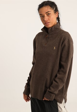 VINTAGE RALPH LAUREN EMBROIDERED LOGO 1/4 ZIP SWEATSHIRT