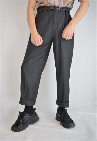 VINTAGE GREY CHECKERED CLASSIC SUIT TROUSERS