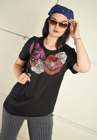 Y2K RETRO FLORAL PRINT ASYMMETRIC T-SHIRT TOP TEE