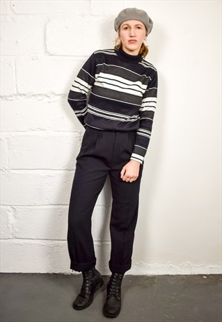 VINTAGE 90S BLACK WOOL HIGH WAIST TROUSERS