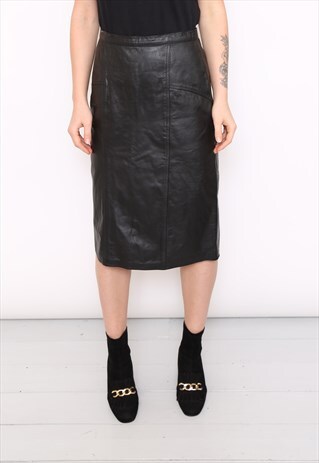 VINTAGE 80S BLACK LEATHER PENCIL SKIRT
