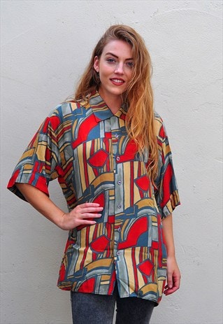 VINTAGE ABSTRACT PATTERN OVERSIZE BOYFRIEND SHIRT
