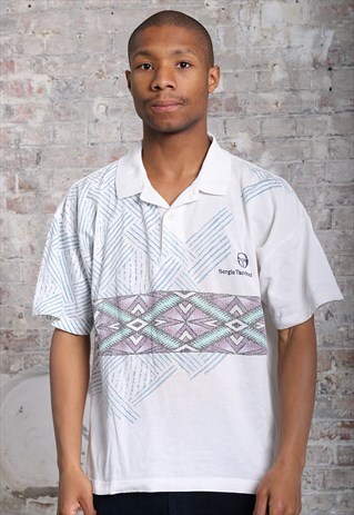 VINTAGE SERGIO TACCHINI LOGO PATTERN POLO SHIRT WHITE