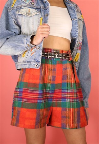 VINTAGE 90S Y2K ORANGE HIGH WAISTED TARTAN CHECK SHORTS