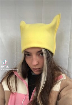 Pastel Yellow Beanie with Ears