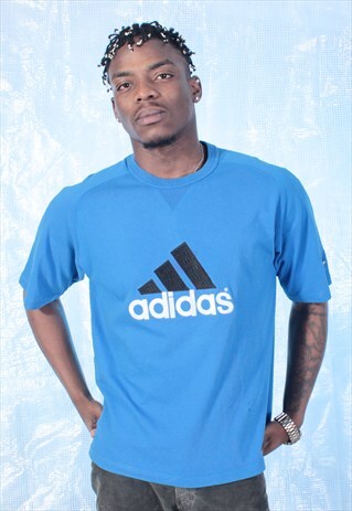 VINTAGE ADIDAS BLUE EMBROIDERED TEE