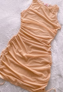 Nude Ruched Sheer Dress