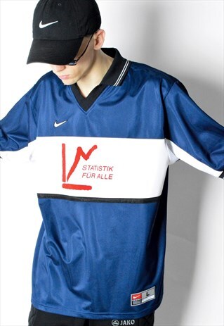 VINTAGE 90S NAVY BLUE NIKE SPORTS JERSEY T-SHIRT