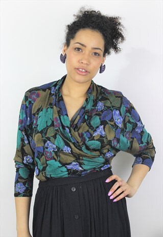 VINTAGE 1980S LEAF PRINT WRAP STYLE TOP
