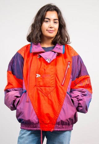 90'S VINTAGE RED BRIGHT PULLOVER SKI COAT