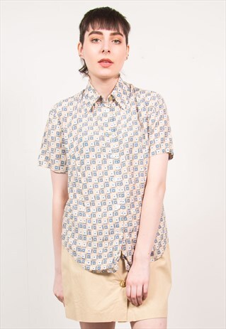 VINTAGE 90'S BEIGE CHECKED SHIRT