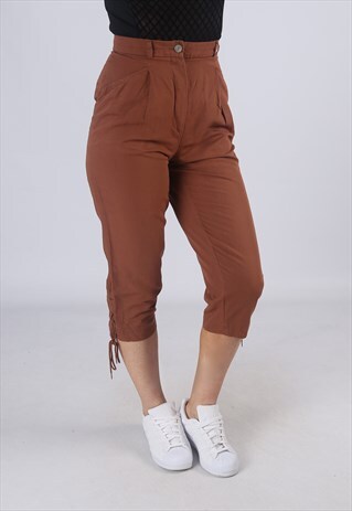 HIGH WAISTED TROUSERS PLAIN WIDE TAPERED LEG UK 8 (EA3G)