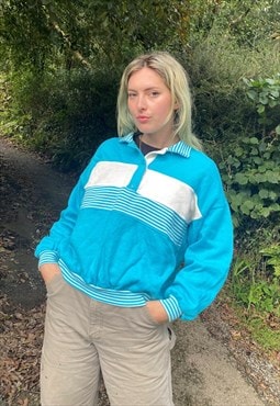Vintage 80s Size L Stripe Sweatshirt in Blue